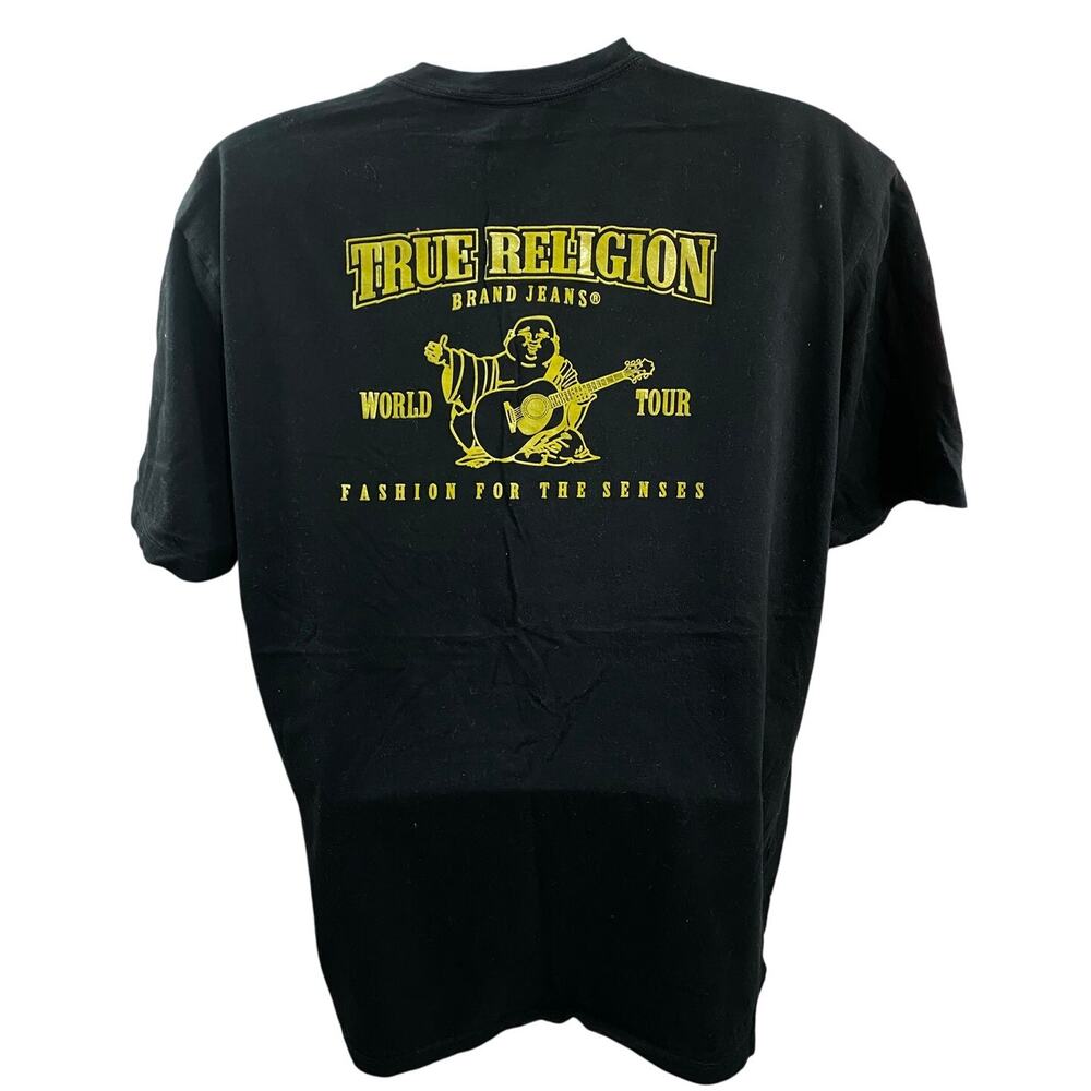 True Religion Black Graphic Tee Guitar Logo Size 2XL